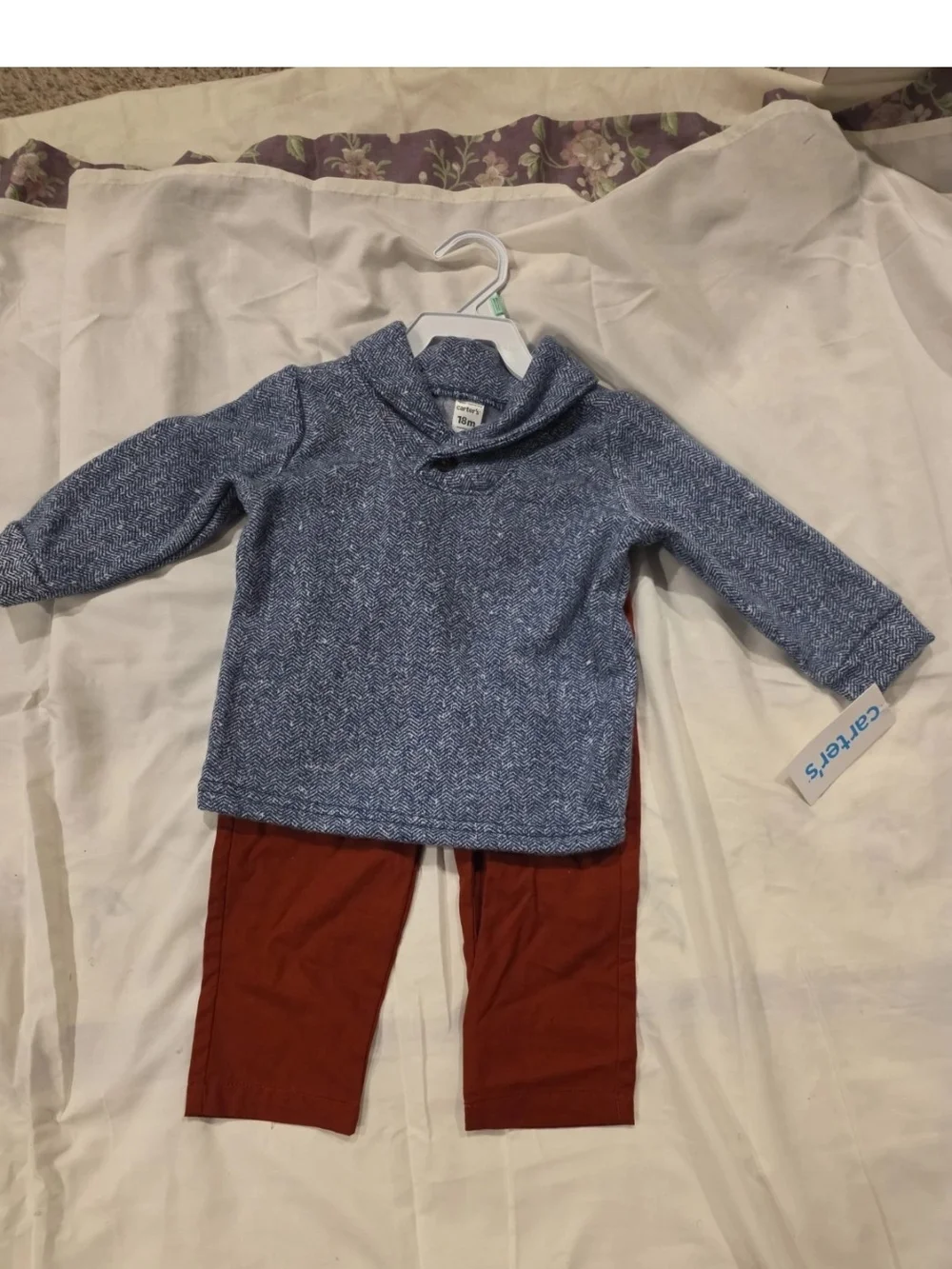 Carter's Heathered Blue Shawl-Collar Knit Top